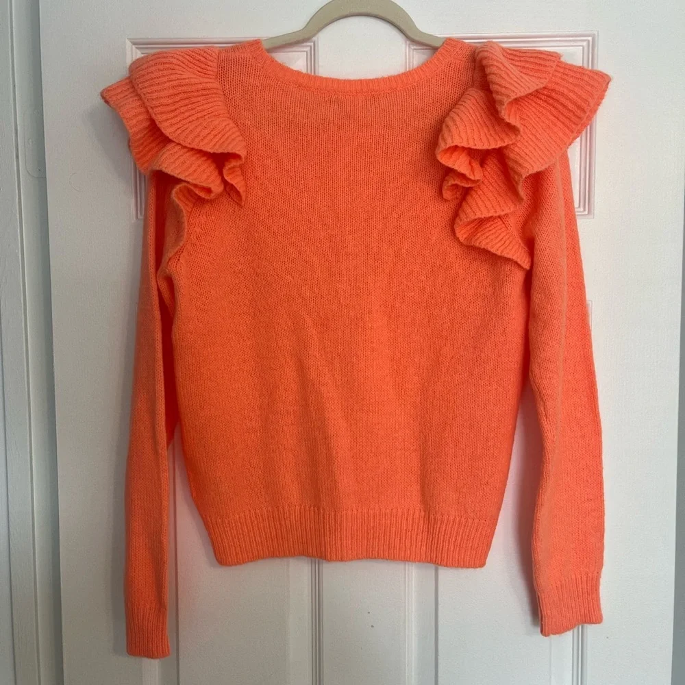 NWT Lilly Pulitzer Coral Orange Ruffle Scoop Neck Sweater - Picture 2 of 6